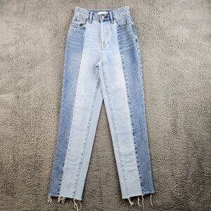 High Waist Straight Leg Jeans Junior's 11 22" x 28" Blue Raw Hem High Rise Denim